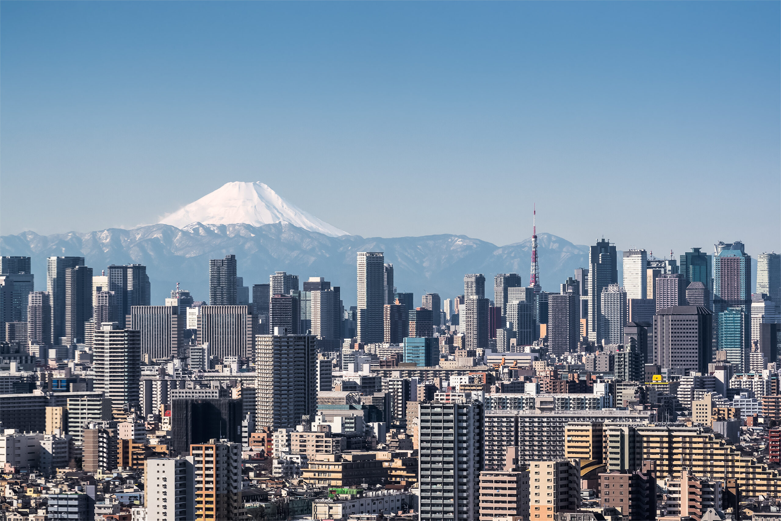 Tokyo City View , Tokyo Downtown Building And Tokyo Tower Landmark With Mountain Fuji On A Clear Day. Tokyo Metropolis Is The Capital Of Japan And One Of Its 47 Prefectures.